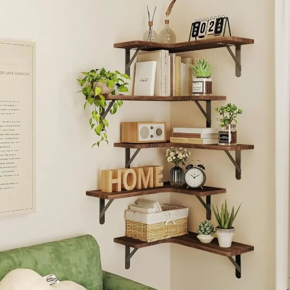 New Rustic Wood Corner Floating Wall Shelves for Room or Home Decor